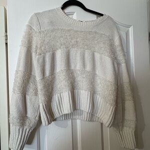 Pink Rose Cream Fuzzy Striped Women's Sweater